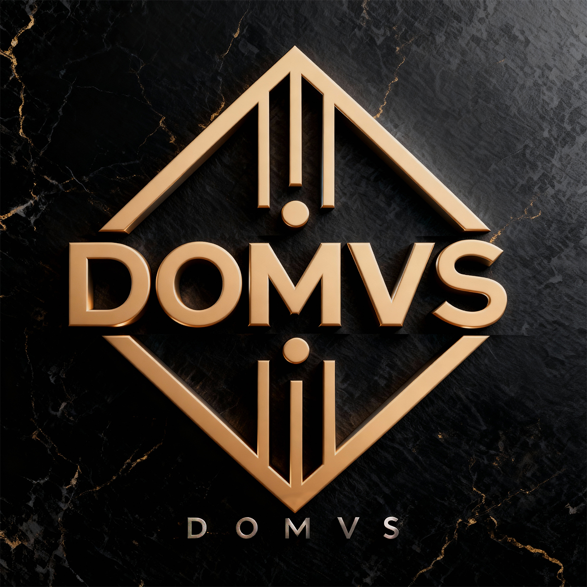 Logo de DOMUS Experience en 3d sobre fondo negro